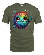 Cute Rainbow Monster T-Shirt - military green t-shirt on white background