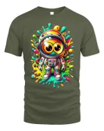 Colorful Astronaut T-Shirt Funny Cosmic Tee - military green t-shirt on white background