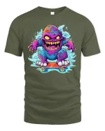 Funny Skateboard Monster T-Shirt - military green t-shirt on white background