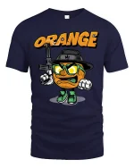 Gangster Orange T-Shirt Funny Cool Fruit Tee - navy t-shirt on white background