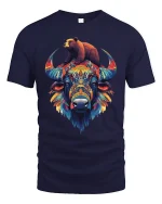 Colorful Buffalo and Bear T-Shirt - navy t-shirt on white background