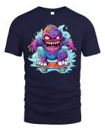 Funny Skateboard Monster T-Shirt - navy t-shirt on white background
