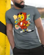 Cool Street Chick T-Shirt - model wearing grey tee, leaning on column