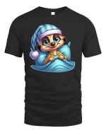 Sleepy Meerkat Pajama Graphic Tee for Bedtime Fans - black t-shirt on white background