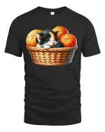 Cute Sleeping Kitten Basket Graphic Tee for Cat Fans - black t-shirt on white background