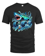 Shark Monster Truck Splash Graphic Tee for Kids - black t-shirt on white background
