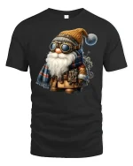 Steampunk Gnome Tee with Goggles and Gear Design - black t-shirt on white background