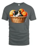 Cute Sleeping Kitten Basket Graphic Tee for Cat Fans - gray t-shirt on white background