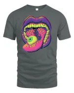 Trippy Eyeball Mouth Graphic Tee for Bold Souls - gray t-shirt on white background