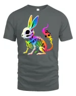 Neon Skeleton Bunny Graphic Tee for Bold Style - gray t-shirt on white background