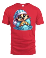 Sleepy Meerkat Pajama Graphic Tee for Bedtime Fans - red t-shirt on white background