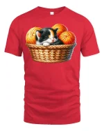 Cute Sleeping Kitten Basket Graphic Tee for Cat Fans - red t-shirt on white background