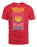 Trippy Smiley Face Lightning Graphic Tee for Vibes - red t-shirt on white background