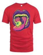 Trippy Eyeball Mouth Graphic Tee for Bold Souls - red t-shirt on white background