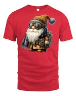 Steampunk Gnome Tee with Goggles and Gear Design - red t-shirt on white background