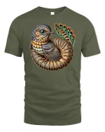 Fantasy Bird Creature Graphic Tee for Art Lovers - military green t-shirt on white background