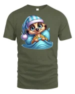 Sleepy Meerkat Pajama Graphic Tee for Bedtime Fans - military green t-shirt on white background
