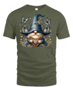Blue Gnome Butterfly Fantasy Tee for Dreamy Souls - military green t-shirt on white background