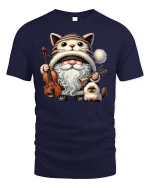 Cat Gnome Musician Graphic Tee for Cat Lovers - navy t-shirt on white background
