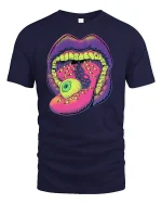 Trippy Eyeball Mouth Graphic Tee for Bold Souls - navy t-shirt on white background