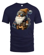 Steampunk Gnome Tee with Goggles and Gear Design - navy t-shirt on white background