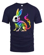 Neon Skeleton Bunny Graphic Tee for Bold Style - navy t-shirt on white background