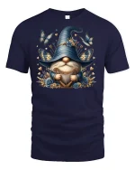 Blue Gnome Butterfly Fantasy Tee for Dreamy Souls - navy t-shirt on white background