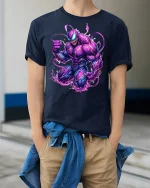 Electric Venom Power Graphic Tee for Comic Fans - model wearing navy tee with hands in pockets
