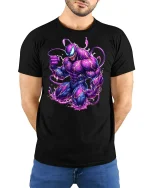 Electric Venom Power Graphic Tee for Comic Fans - model wearing black tee with hands behind back