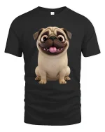 Cute Happy Pug Face Graphic Tee for Dog Lovers Gift - black t-shirt on white background