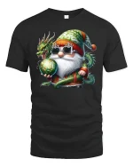 Santa Dragon Magic Tee Cool Christmas Gnome Fantasy Tshirt - black t-shirt on white background