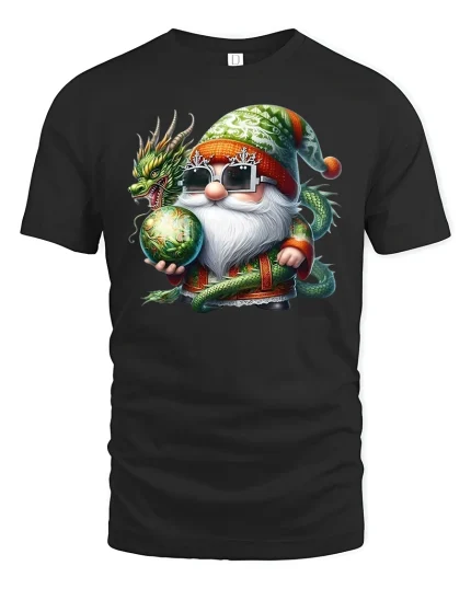 Santa Dragon Magic Tee Cool Christmas Gnome Fantasy Tshirt - black t-shirt on white background