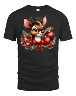 Cute Christmas Reindeer Tee Adorable Holiday Ornament Tshirt - black t-shirt on white background