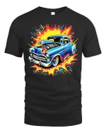 Retro Hot Rod Explosion Tee Cool Classic Muscle Car Tshirt - black t-shirt on white background