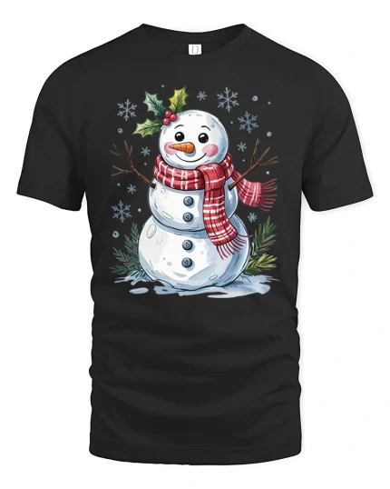 Cute Christmas Snowman Tee Festive Holiday Winter Tshirt - black t-shirt on white background