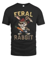 Feral Rabbit Tee Funny Rebel Bunny Cartoon Tshirt - black t-shirt on white background