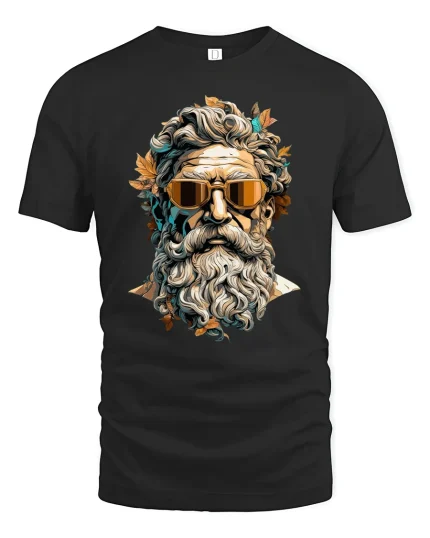 Cool Bearded Zeus Tee Retro Mythology Style Graphic Tshirt - black t-shirt on white background