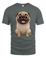 Cute Happy Pug Face Graphic Tee for Dog Lovers Gift - gray t-shirt on white background