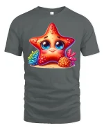 Cute Starfish Ocean Tee Adorable Coral Reef Cartoon Tshirt - gray t-shirt on white background