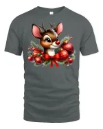 Cute Christmas Reindeer Tee Adorable Holiday Ornament Tshirt - gray t-shirt on white background