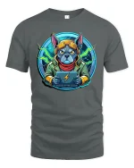 Cyber Gamer Dog Tee Futuristic Bulldog Gaming Tshirt - gray t-shirt on white background