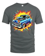 Retro Hot Rod Explosion Tee Cool Classic Muscle Car Tshirt - gray t-shirt on white background