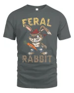 Feral Rabbit Tee Funny Rebel Bunny Cartoon Tshirt - gray t-shirt on white background