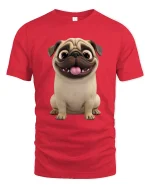 Cute Happy Pug Face Graphic Tee for Dog Lovers Gift - red t-shirt on white background