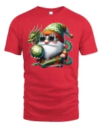 Santa Dragon Magic Tee Cool Christmas Gnome Fantasy Tshirt - red t-shirt on white background