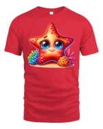 Cute Starfish Ocean Tee Adorable Coral Reef Cartoon Tshirt - red t-shirt on white background