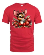 Cute Christmas Reindeer Tee Adorable Holiday Ornament Tshirt - red t-shirt on white background