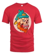 Run Skull Beanie Tee Cool Street Art Graphic Tshirt - red t-shirt on white background