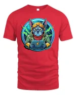 Cyber Gamer Dog Tee Futuristic Bulldog Gaming Tshirt - red t-shirt on white background