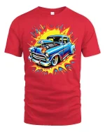 Retro Hot Rod Explosion Tee Cool Classic Muscle Car Tshirt - red t-shirt on white background